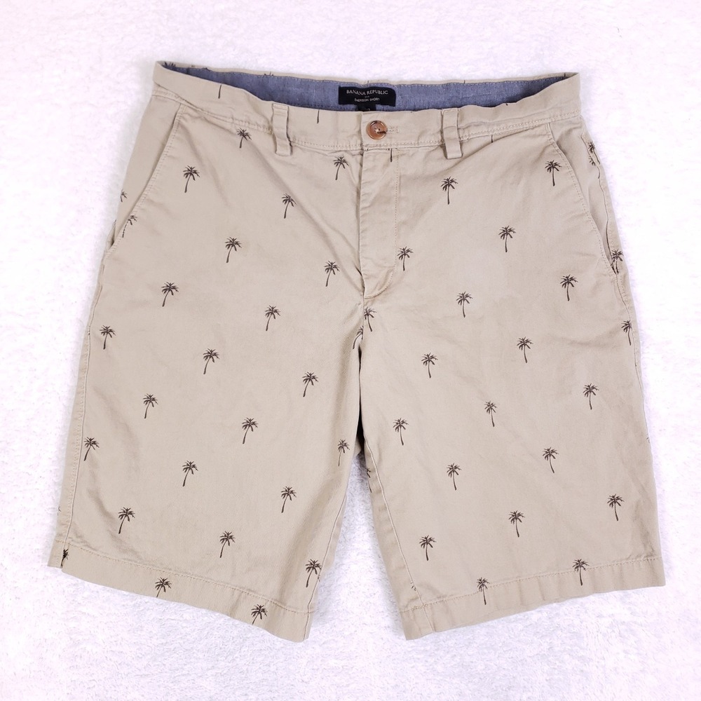 Banana Republic Emerson Short 32 Palm Tree Khaki Chino‎ Tropical Summer Beach